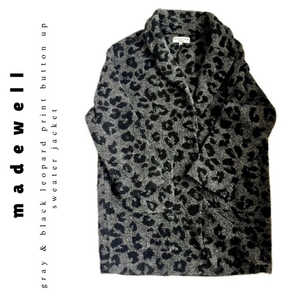 Madewell gray leopard print sweater button up coat jacket with lapel - Picture 3 of 16